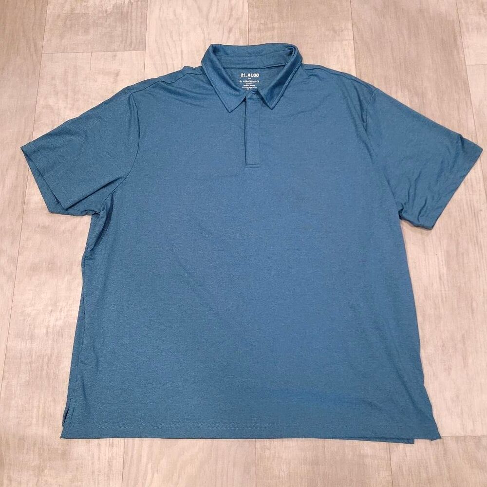 01.Algo Performance Polo Shirt Mens Sz 2XL Blue Short Sleeve Golf UPF Quick Dry